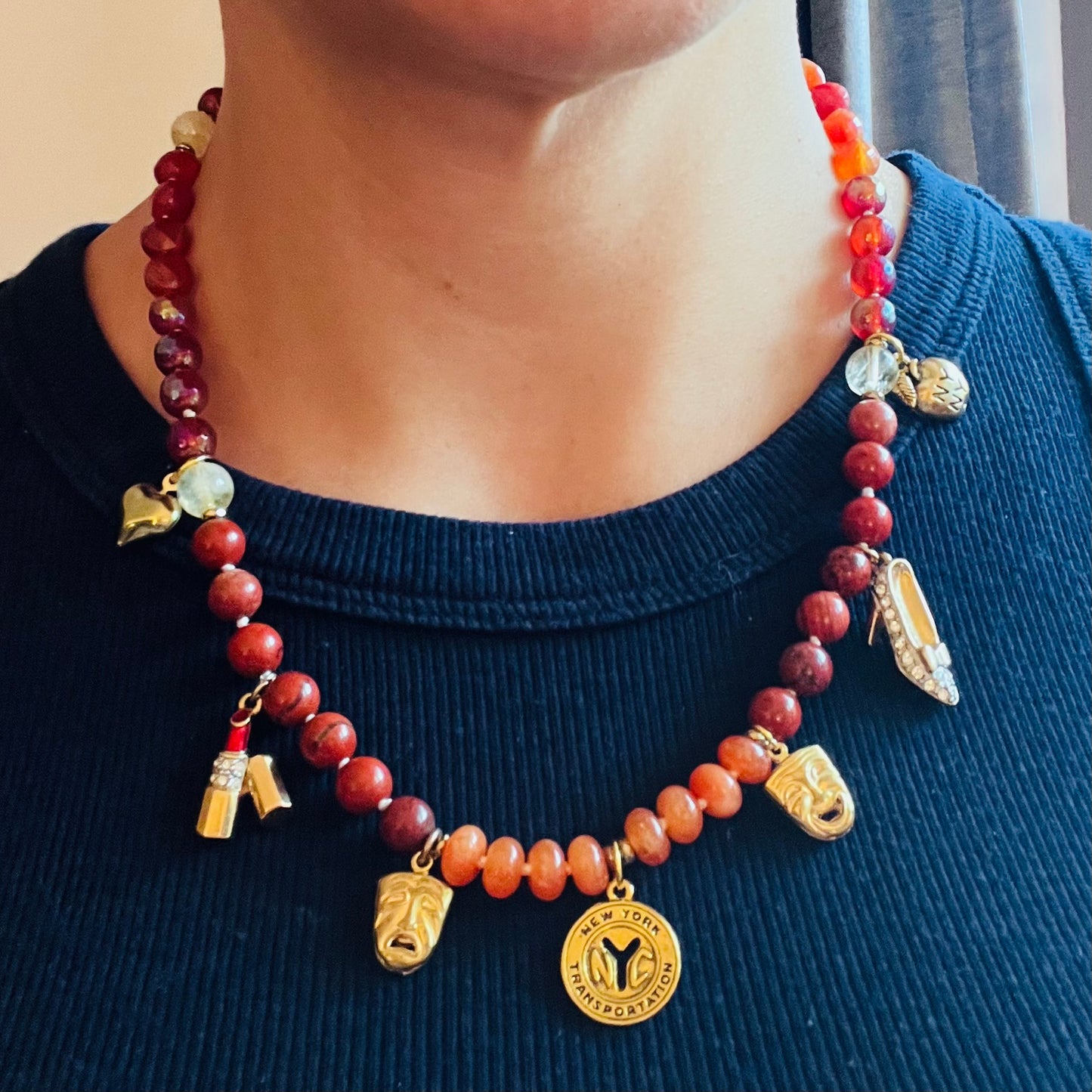 Vintage New York City Beaded Charm Necklace