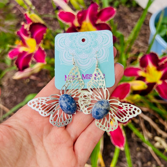 Handmade Blue Sodalite Butterfly Earrings