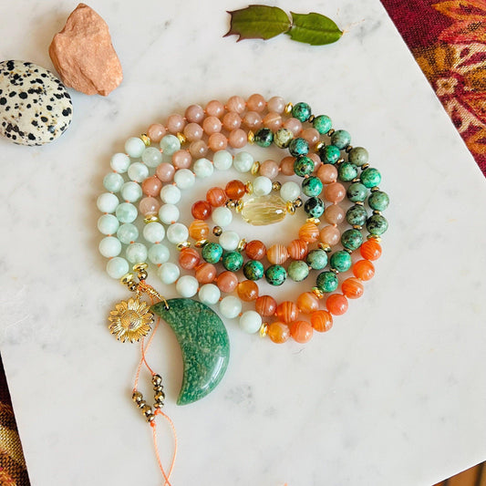 Serenity Blooms 108 Beads Mala Necklace - Mala Mia NYC