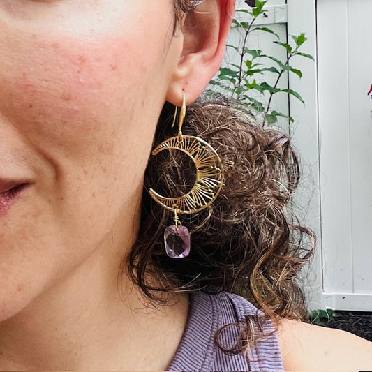 Handmade Amethyst Crescent Moon Earrings
