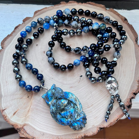 Gothic Owl 108 Beads Mala Necklace